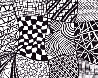 Black and White Printable Art, Zentangle Inspired Ink Drawing