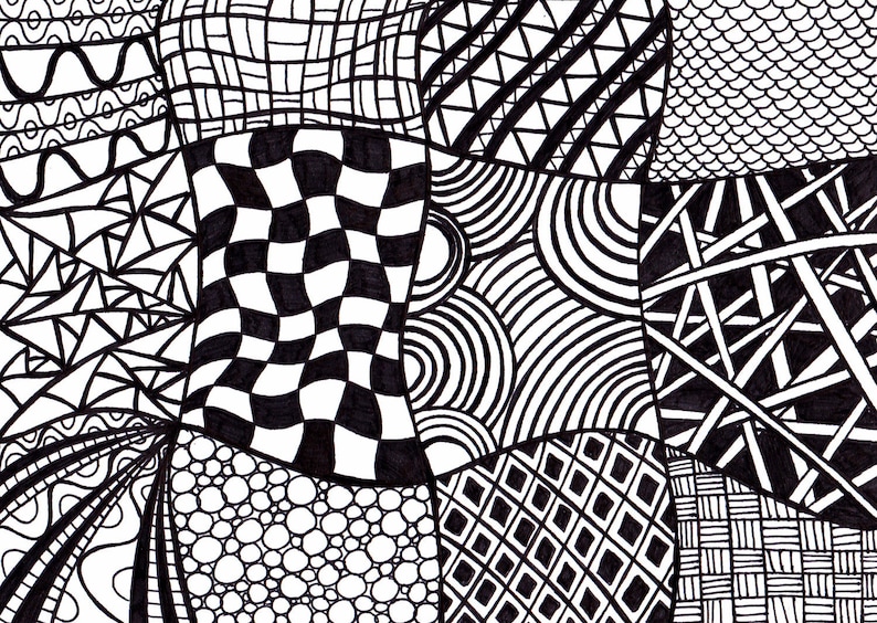 Black and White Printable Art, Zentangle Inspired Ink Drawing image 1