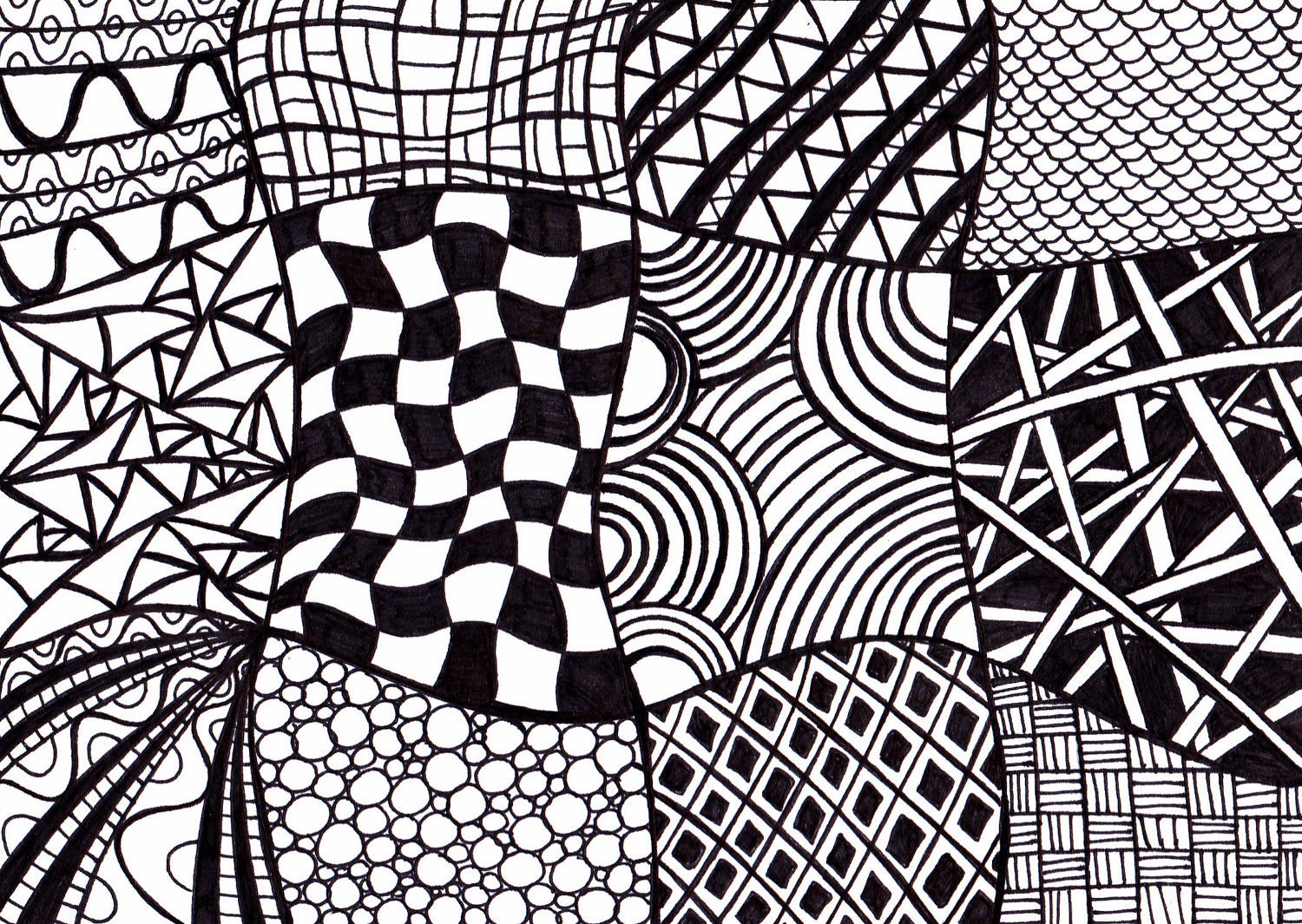 Zen-inspired black and white zentangle art