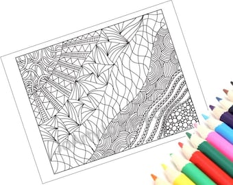 Printable Coloring Page, Zentangle Inspired, Zendoodle- Page 9