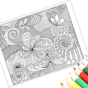 Coloring Page Printable, Zentangle Inspired, Instant Download, Zendoodle Pattern, Page 12