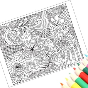 Coloring Page Zentangle Inspired Printable, Instant Download, Zendoodle Pattern, Page 49 image 2