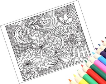 Coloring Page Printable, Zentangle Inspired, Instant Download, Zendoodle Pattern, Page 12