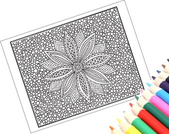 zentangle inspired printable coloring page zendoodle flower etsy