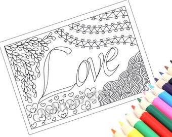 Printable Coloring Page, Love, Zentangle Inspired Instant Download- Page 47