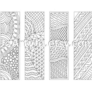 May include: Four black and white patterned bookmarks with unique designs. Each bookmark features a different intricate pattern, including circles, lines, and geometric shapes. The text "JoArtylo.etsy.com" is visible on the image.