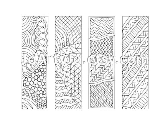 zentangle inspired bookmarks printable coloring page sheet 12 etsy