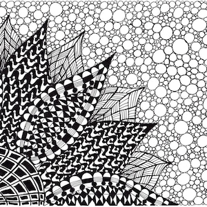 Abstract Ink Drawing, Zentangle Inspired Art Flower, Black and White, 8 ...