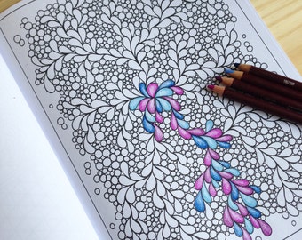 Coloring Book, Zentangle Inspired Printable File, 12 Pretty Patterns, Zendoodles to Color