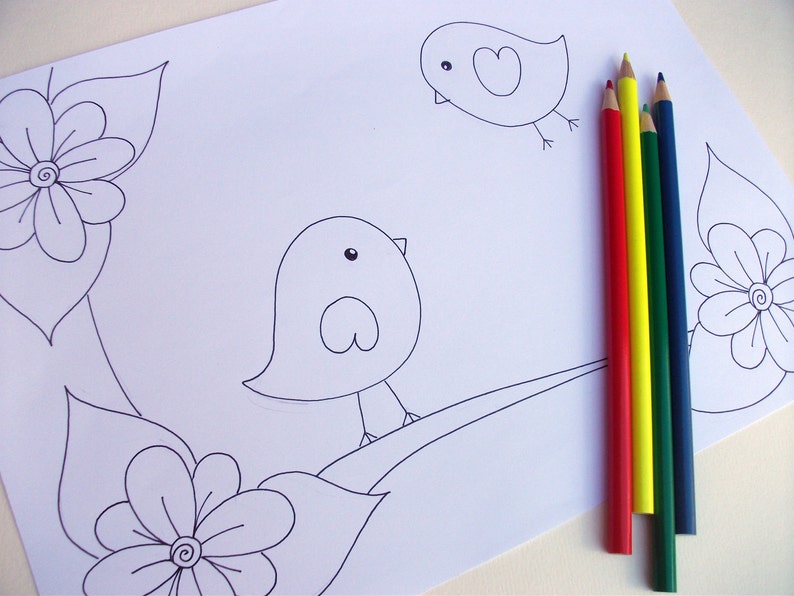 Download Cute Birds Coloring Pages Set of 4 printable PDF files | Etsy