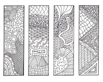 Zendoodle Bookmarks DIY, Zentangle Inspired Printable Coloring, Digital Download, Sheet 1