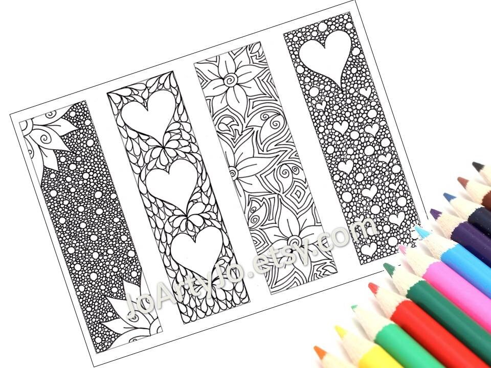 zendoodle printable bookmarks zentangle inspired hearts and etsy