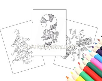 Pages de coloriage de Noël, lot de 3 pages imprimables, inspiré de Zentangle (Pages de coloriage de Noël 1-3)