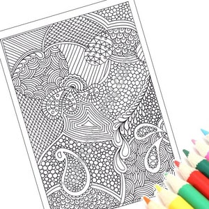 Zentangle Inspired Printable Coloring Page, Instant Download, Paisley Zendoodle Pattern, Page 46 image 1