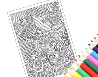 Coloring Page Printable, Zentangle Inspired, Instant Download, Paisley Zendoodle Pattern, Page 46