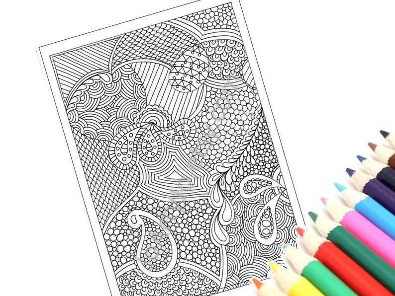 Zentangle Inspired Printable Coloring Page, Instant Download, Paisley Zendoodle Pattern, Page 46 image 1