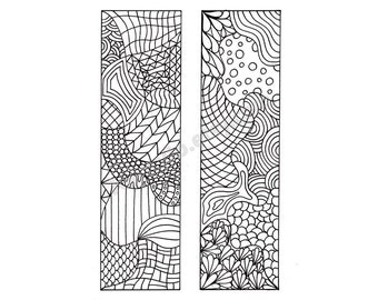 Printable Bookmarks, Zentangle Inspired Coloring Page, DIY Zendoodle Bookmarks to Print and Color, Digital Download, Sheet 7