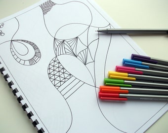 Printable Coloring Book, Zentangle Inspired Doodles to finish and color