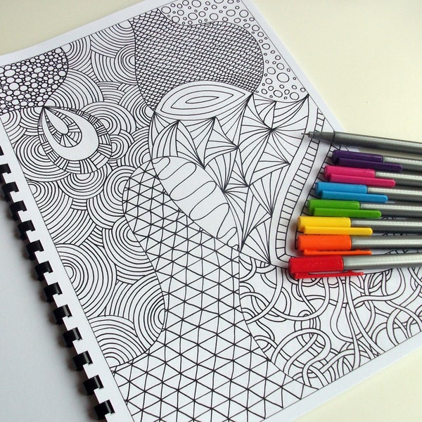 Coloring Book, Zentangle Inspired Printable, 12 Intricate Coloring Patterns, Zendoodles to Color