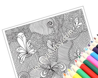 Coloring Page, Printable Intricate Zentangle Inspired Paisley Coloring Sheet, Zendoodle Page 37
