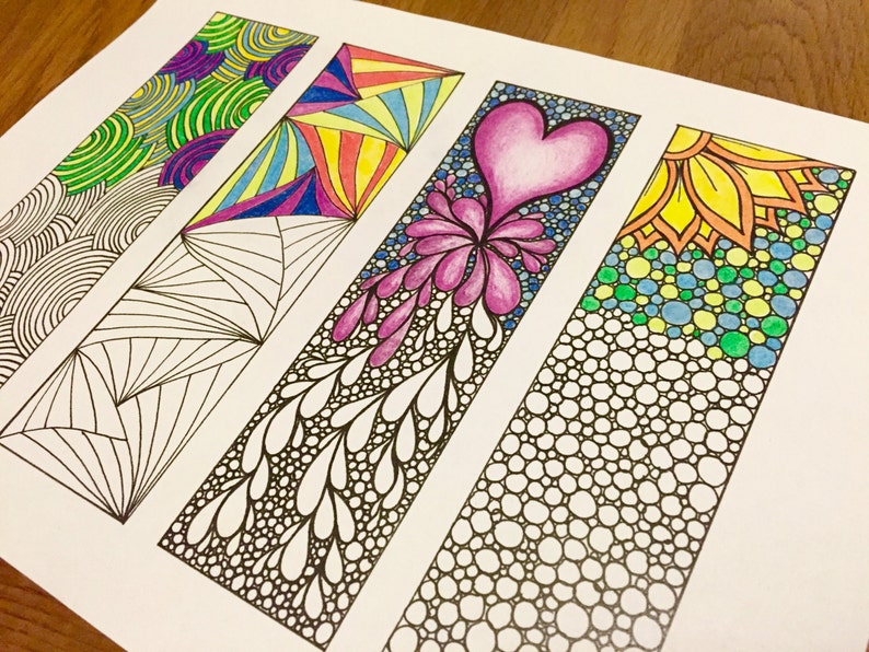 Zendoodle Mindfulness Bookmarks, Inspired by the art of Zentangle, Printable Coloring Sheet 2 image 1