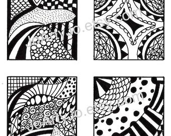 Digital Collage Sheet, Abstract Black and White Images, Zentangle Inspired Art, PDF for Scrapbooking, Jewelry Making, Pendants, Sheet 1