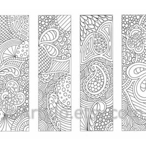 Printable Bookmarks Coloring Page, Zendoodle / Zentangle Inspired Printable Instant Download, Sheet 18