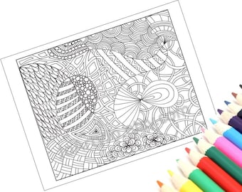 Printable Zentangle Inspired Coloring Page - Zendoodle Page 7 Instant Download
