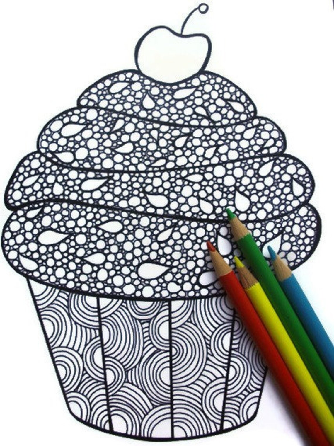 zentangle inspired printable cupcake coloring page