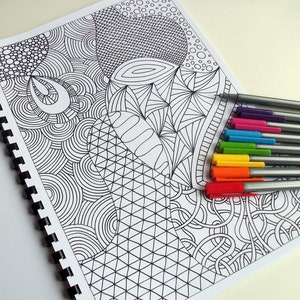 Zentangle Inspired Coloring Page, Printable PDF Zendoodle Pattern, Page 16