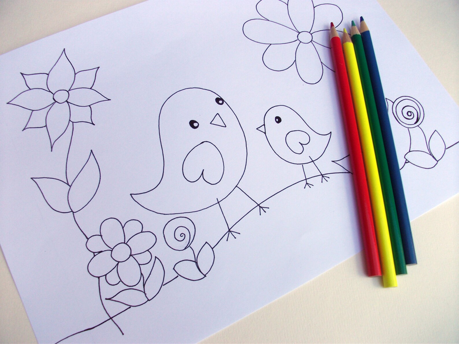 Birdie Coloring Page Printable PDF Instant Download, Cute Birds- Page 1 ...