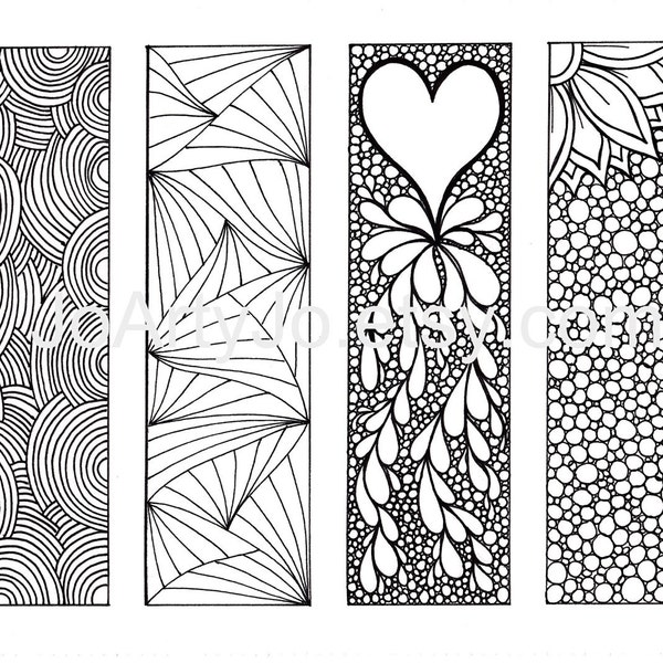 Bookmarks to Color DIY, Zentangle Inspired Printable, Digital Download, Sheet 2