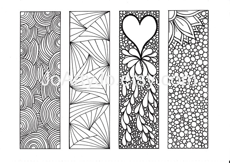 Zendoodle Mindfulness Bookmarks, Inspired by the art of Zentangle, Printable Coloring Sheet 2 image 2