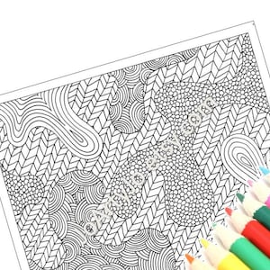Instant Download PDF Coloring Page, Digital Coloring Sheet, Zentangle Inspired Intricate Zendoodle Pattern, Page 35