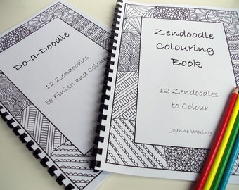 Coloring Books, Zentangle Inspired Set of 2 Printable Coloring and Doodle Books, Coloring Patterns, 12 Zendoodles to finish and color