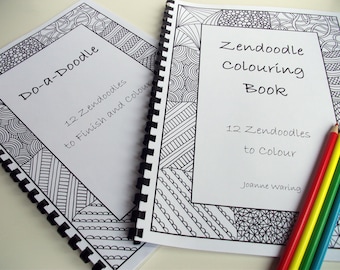 Cyber Monday Etsy Set of 2 Printable Zentangle Inspired Doodle & Coloring Books, Coloring Patterns, Zendoodles to finish and color