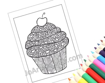 Printable Coloring Page, Zendoodle Page 3: Cupcake