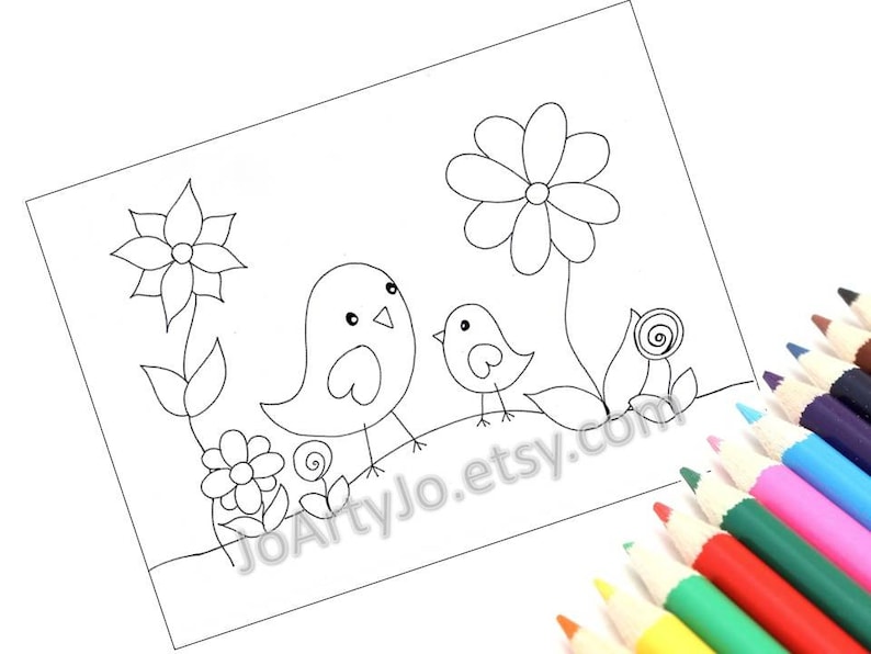Birdie Coloring Page Printable PDF Instant Download, Cute Birds Page 1 ...
