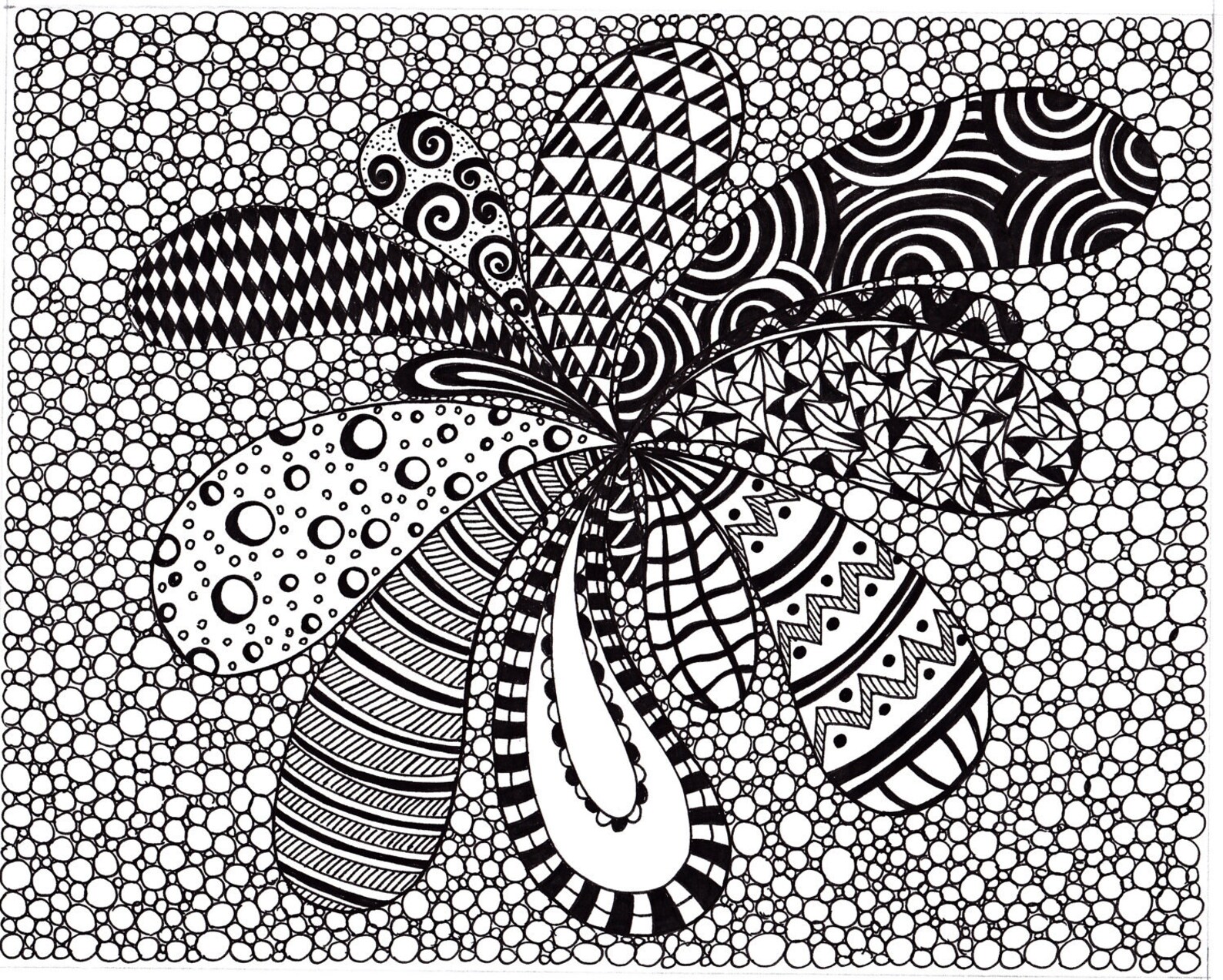 Zentangle Inspired Abstract Art Print, Ink Drawing Zendoodle, Printable