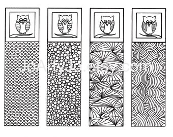 Printable Bookmarks, Owl Zendoodle Art, Zentangle Inspired Printable Coloring, Digital Download, Sheet 3