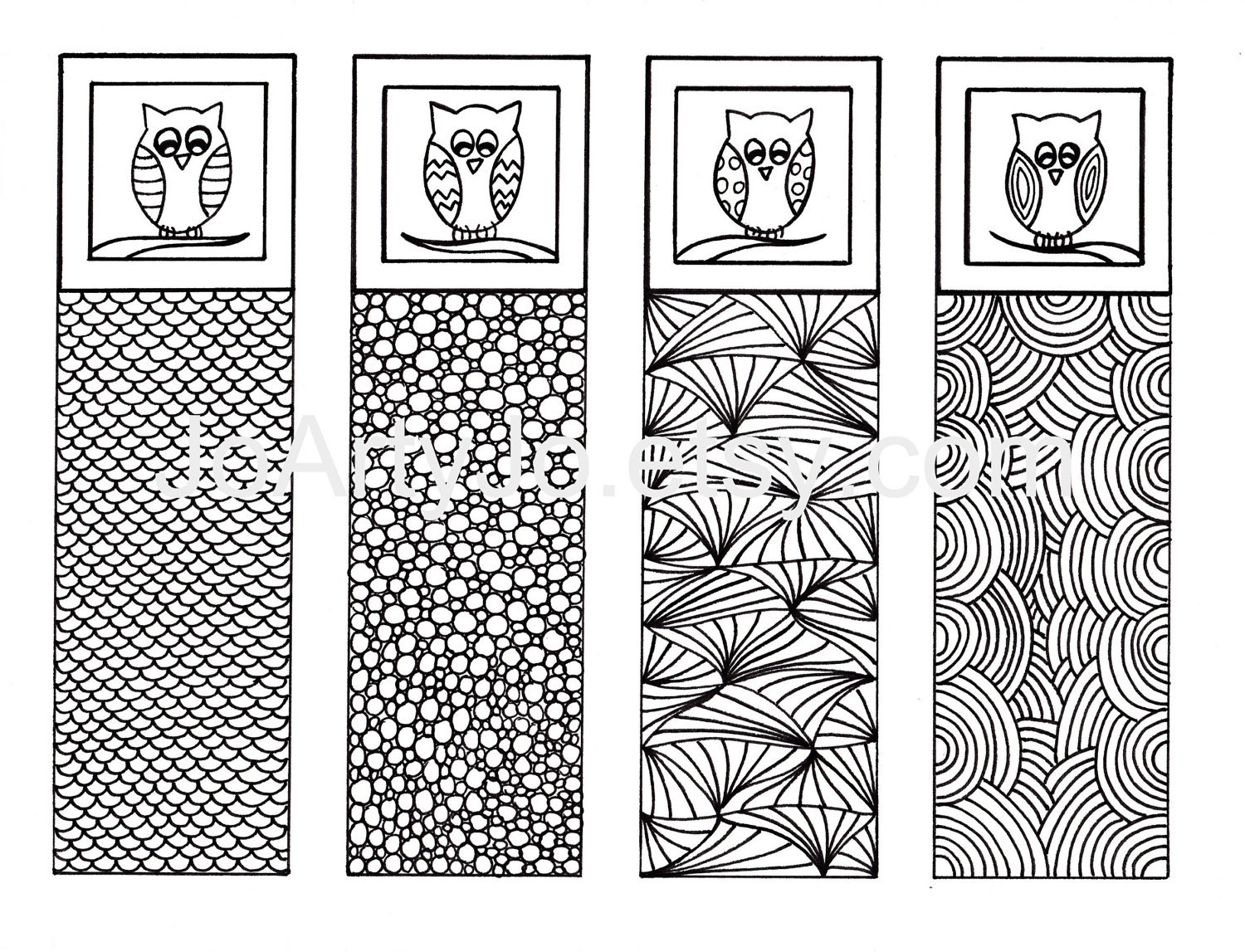 printable bookmarks owl zendoodle art zentangle inspired etsy