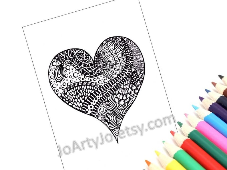 May include: A black and white intricate heart-shaped design with a variety of patterns, including circles, swirls, and geometric shapes. This coloring page is perfect for adults who enjoy detailed and complex designs.