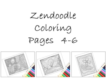 Downloadable Zentangle Inspired Coloring Pages, Printable Zentangle Inspired Pages 4-6