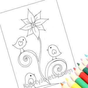 PDF Coloring Page Printable Cute Birds Instant Download Page | Etsy