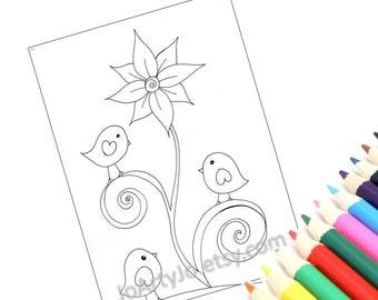 Coloring Page Printable, Cute Birds- PDF Instant Download Page 3