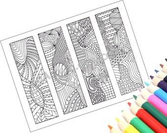 DIY Zentangle Inspired Bookmarks, Zendoodle Printable Coloring, Digital Download, Sheet 4