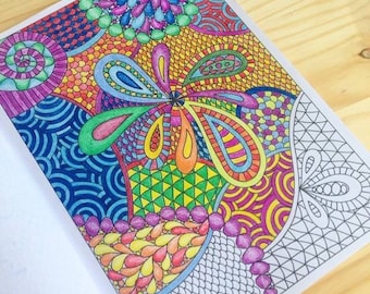 Pretty Patterns Coloring Book, Zentangle Inspired Printable File, 12 Pretty Zendoodles to Color