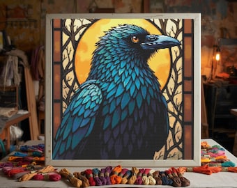 Crow Stained Glass Cross Stitch Pattern, Pattern Keeper Friendly (PDF Download)