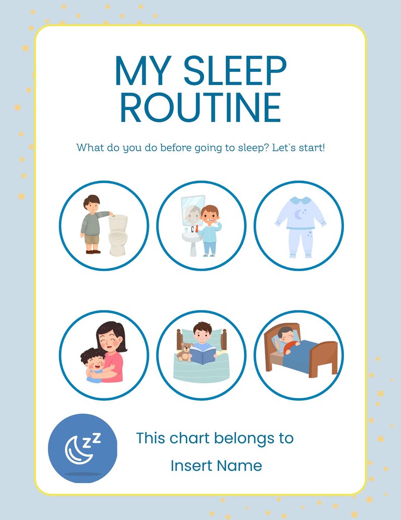 Bedtime Routine Chart Printable, Editable Canva Template, A4 US Letter ...