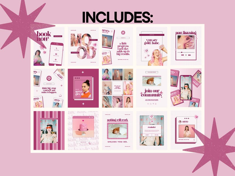 Pink Instagram Bundle Template, Social Media Post Story Highlight Cover ...